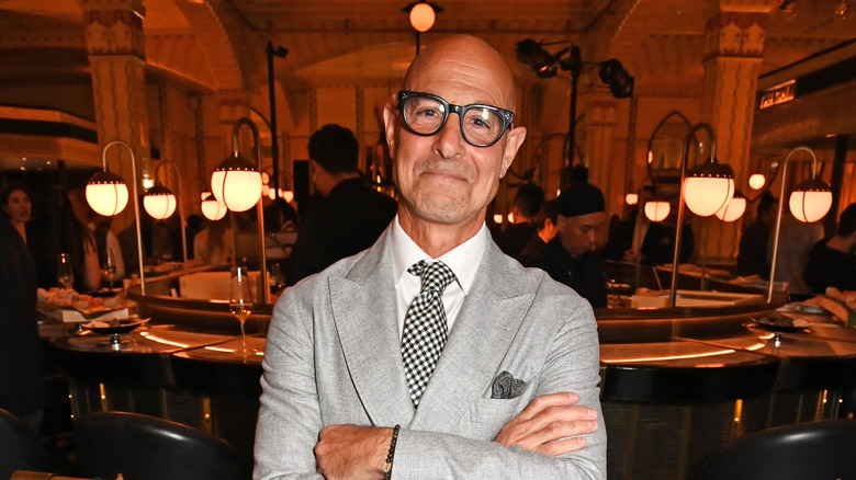 Stanley Tucci at Harrods iconic dining hall in 2023