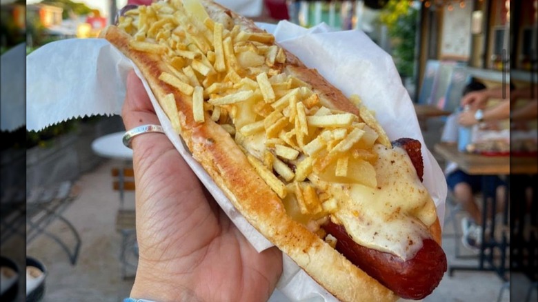 Colombian-style hot dog with pineapple and cheese