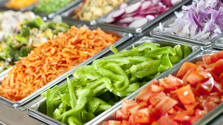 Different ingredients in fresh salad bar