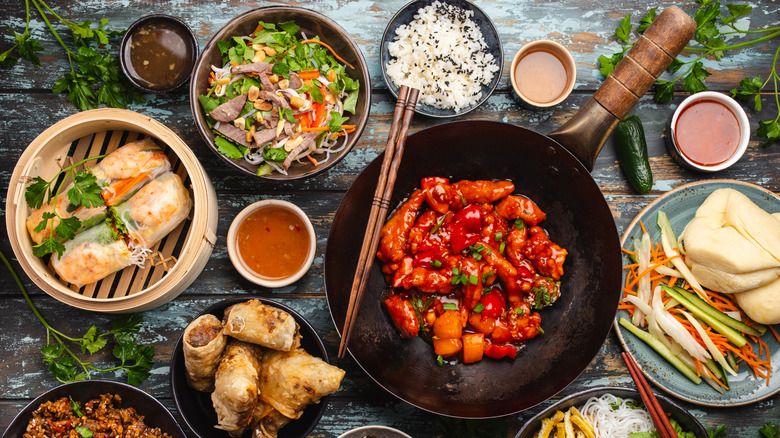 Assorted Chinese dishes made using a wok
