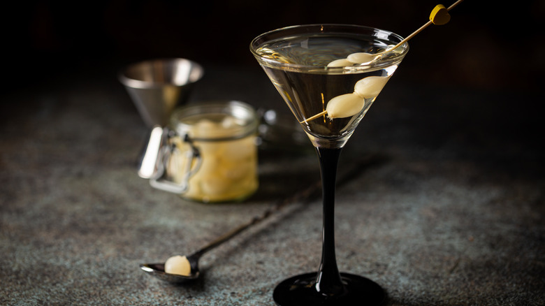 gibson cocktail with onion garnish