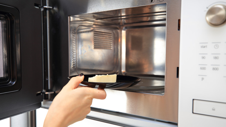 Putting butter in microwave