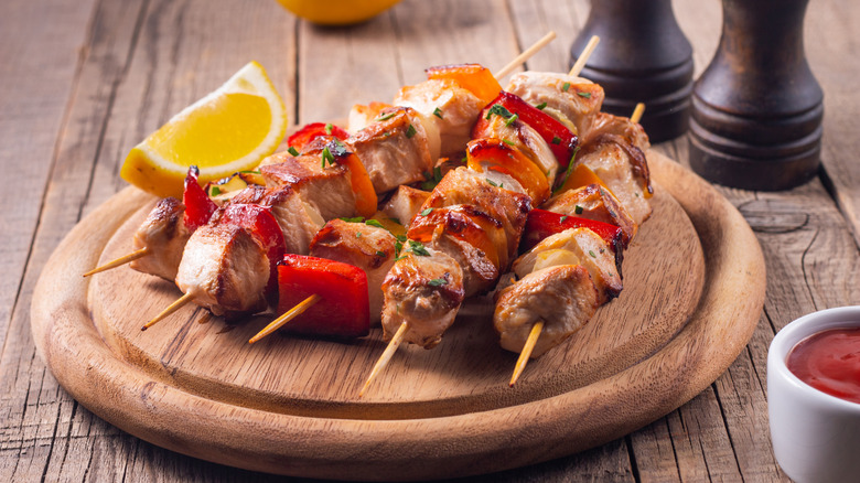 Perfectly grilled chicken and red pepper skewers