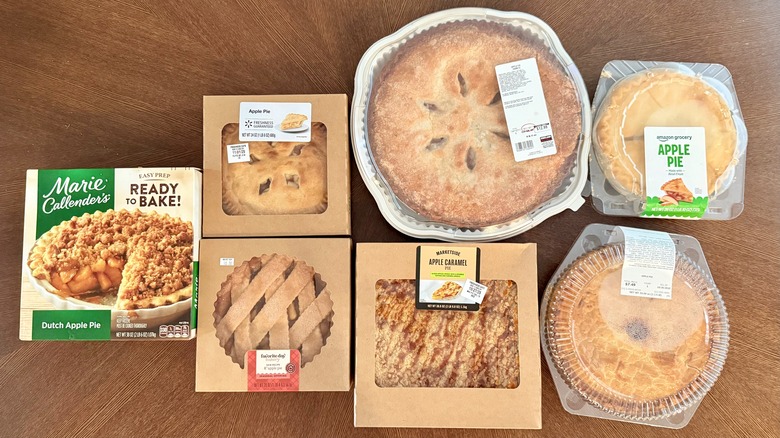 Several grocery brand-apple pies