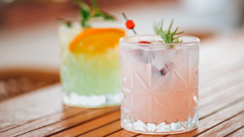 sugary cocktails on wooden table