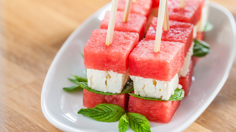 watermelon and cheese skewers