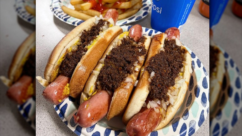 A set of three hot Texas wiener dogs