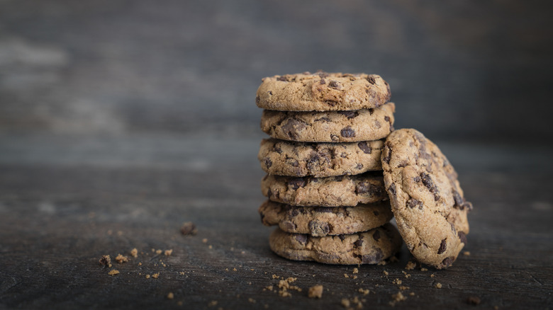 A stack of chocolate chip cookies