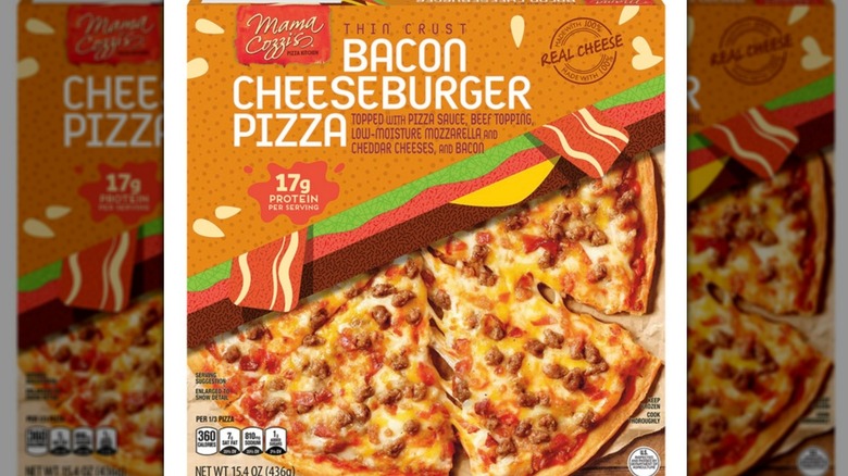 Box of frozen bacon cheeseburger pizza