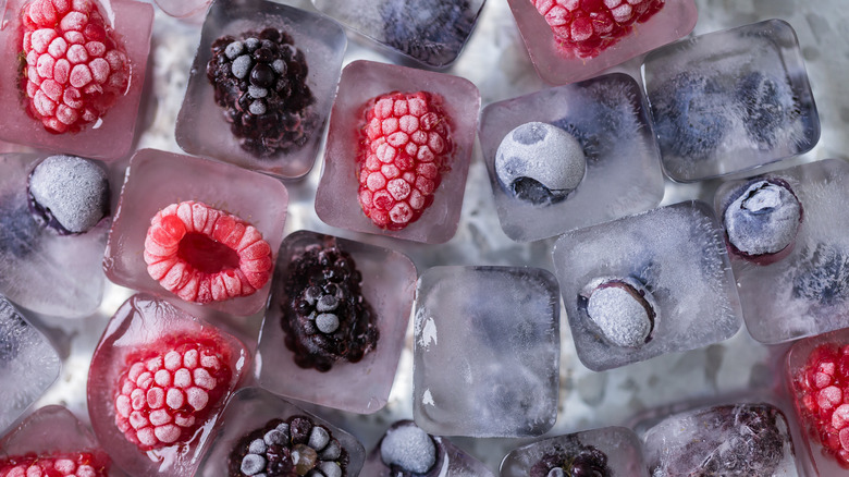 Fruit ice cubes with organic berries.