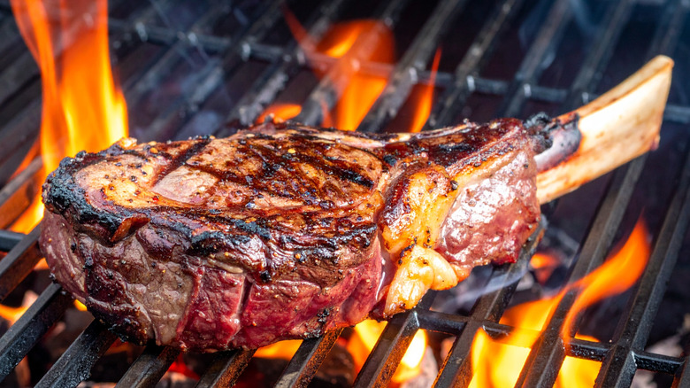 Tomahawk steak on the grill