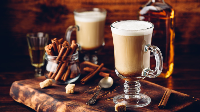 Irish Coffee cocktails with cinnamon