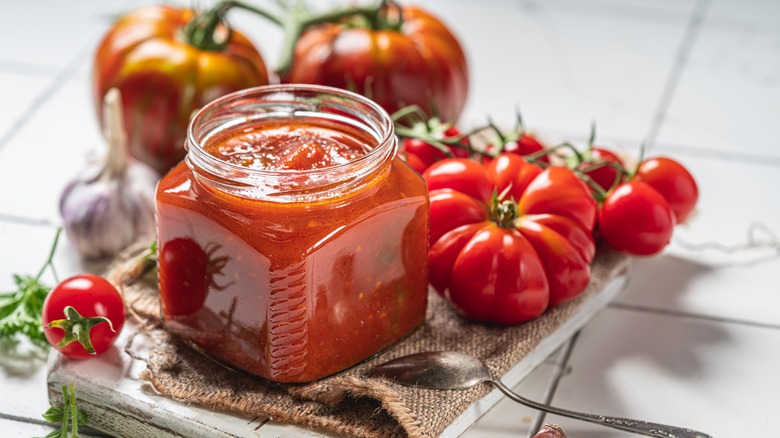 Homemade jar of pizza sauce
