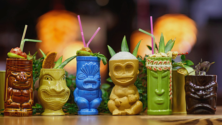 Tiki drinks on a counter