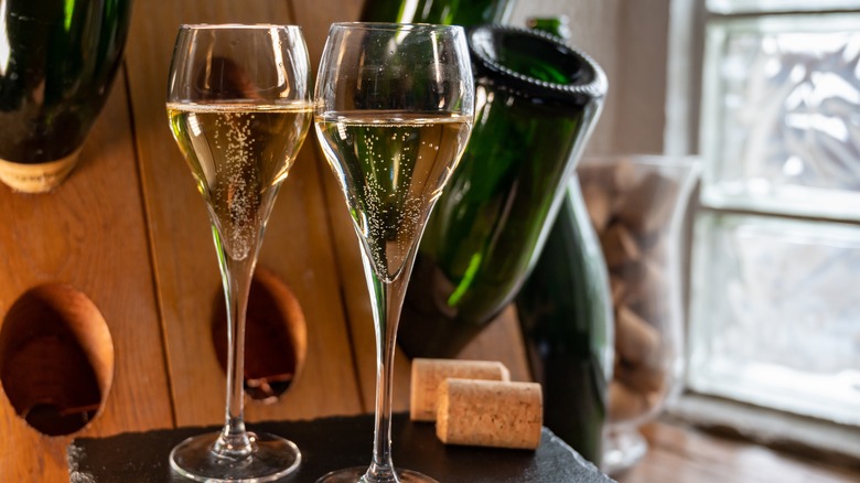 two flutes of sparkling wine