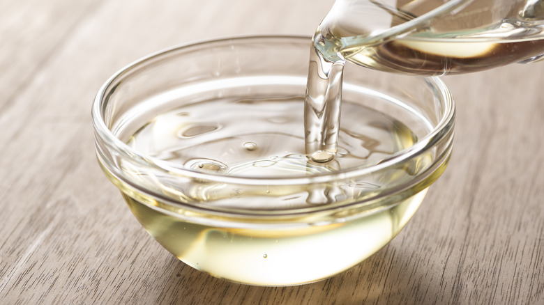 Glass bowl of cooking sake