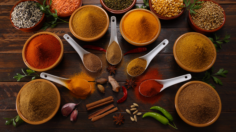 Several spices in bowls