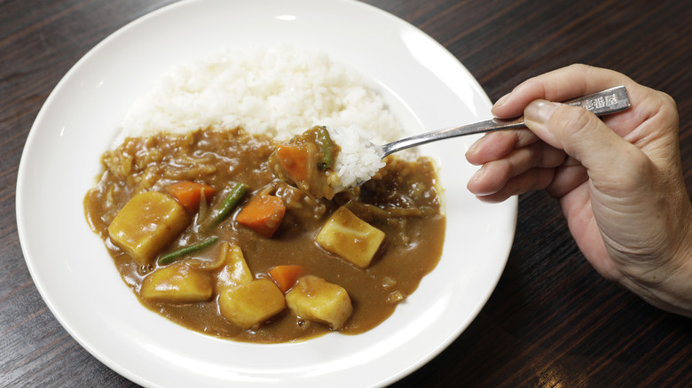 Plate of Japanese curry with potatoes and carrots