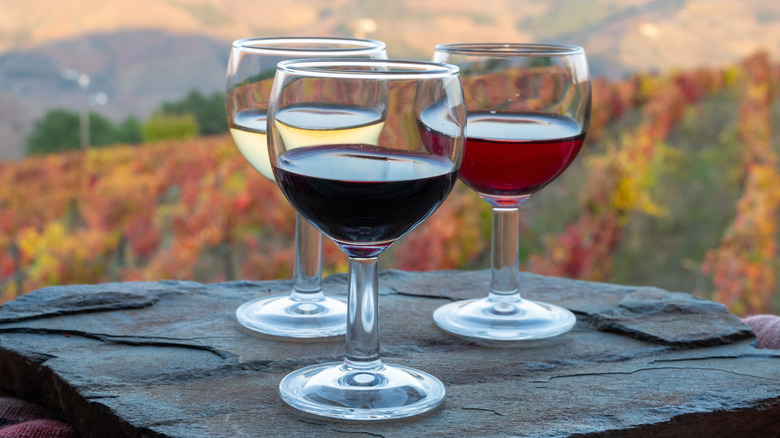 Assorted port wines on stone rock