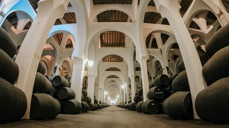 Stacks of sherry barrels