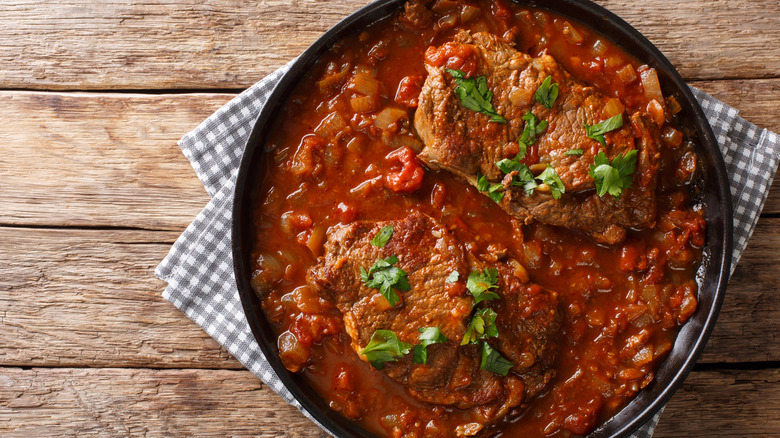 overhead view of Swiss steak dish