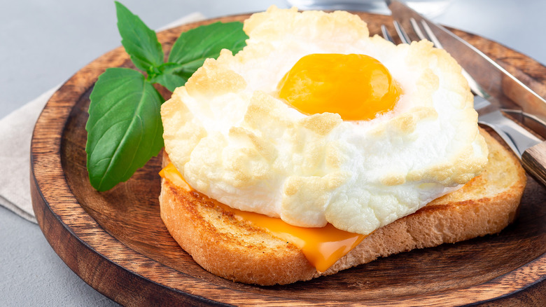 Cloud eggs served on plate 