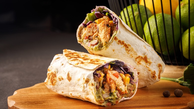 traditional flour tortilla burrito on display