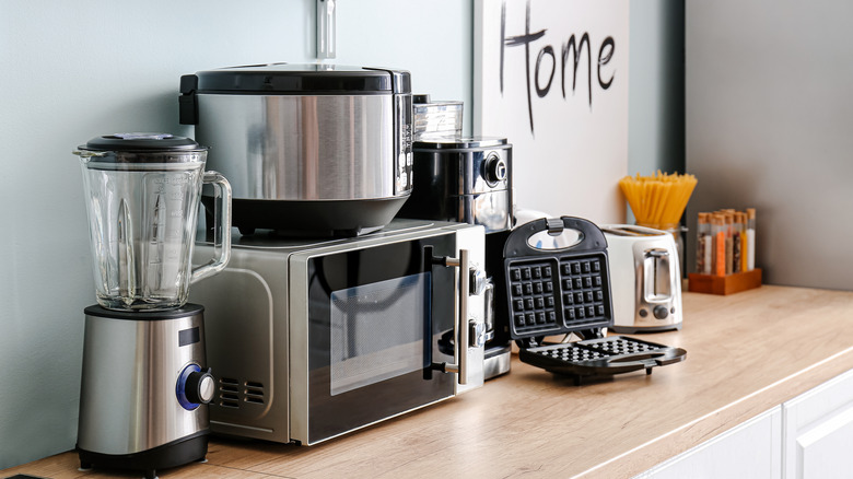 different kitchen appliances displayed