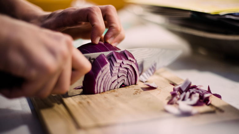 chopping red onion