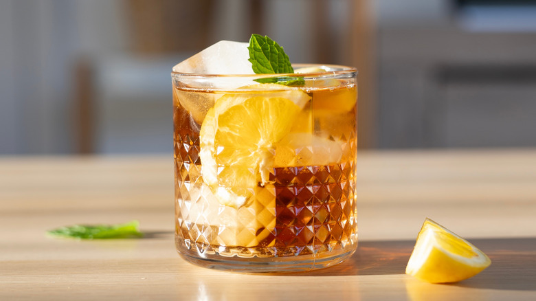 Glass of iced tea in a whiskey glass