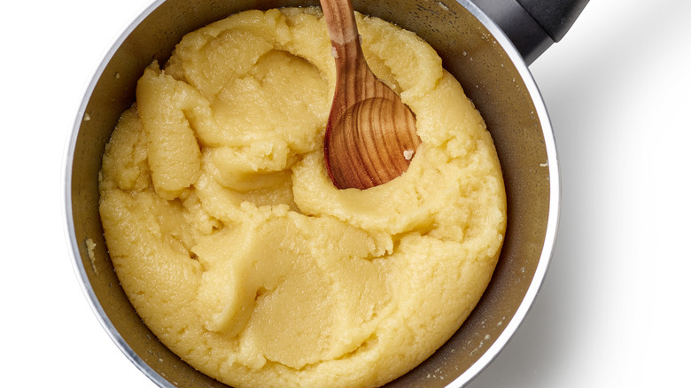 Choux pastry dough in pot