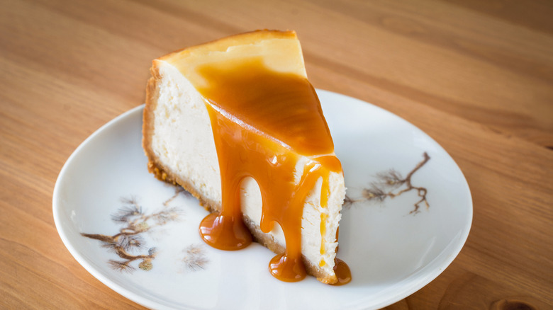 Beautiful, smooth caramel sauce on cheesecake