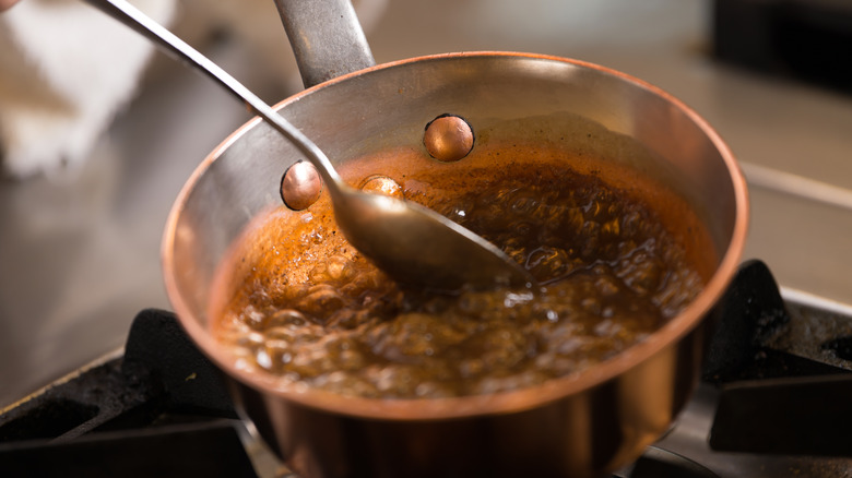 Hot pot of melting sugar