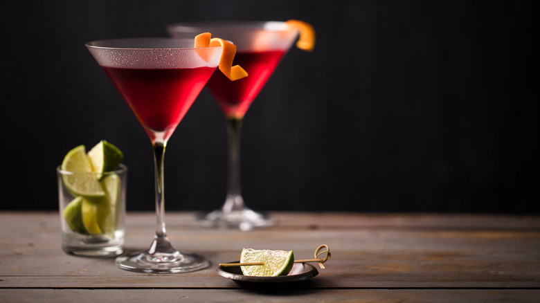cosmopolitan cocktails on wooden table