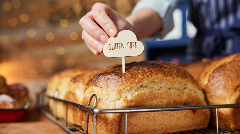 gluten-free loaf of bread on rack