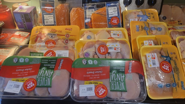 Packages of discounted Aldi meat in a kitchen