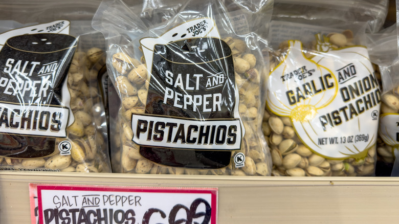 Several bags of Trader Joe's pistachios.
