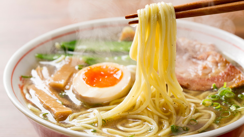 Noodles bowl of ramen with chopsticks