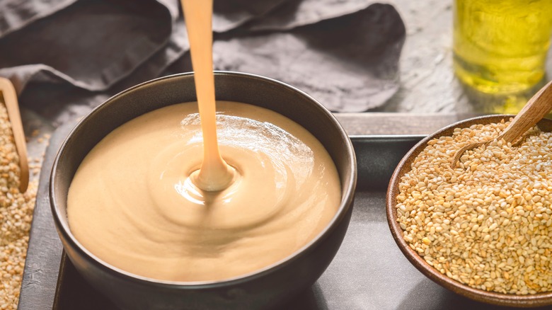 Fresh tahini and sesame seeds