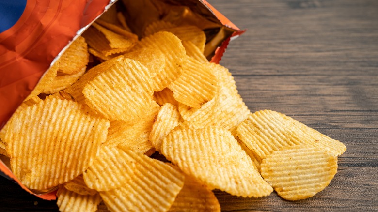 Spilled bag of potato chips