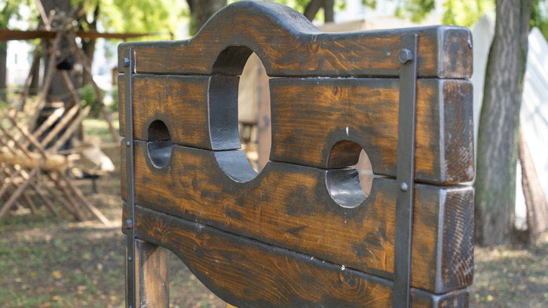 Medieval pillory in a park.