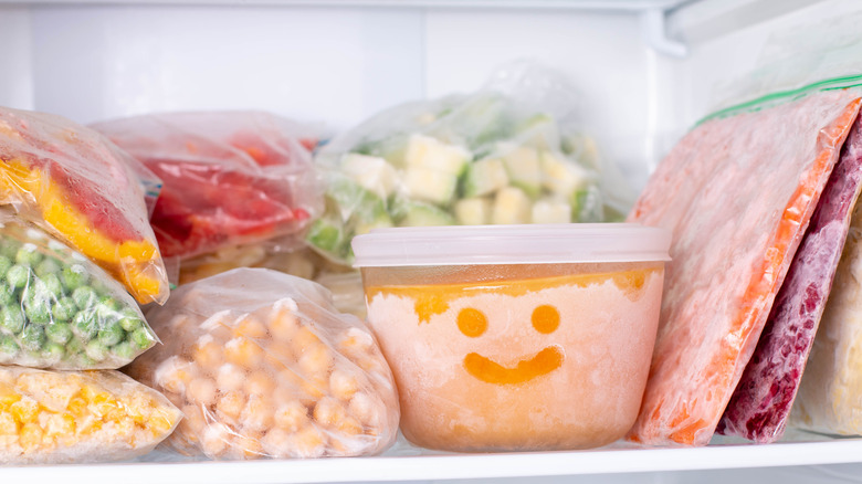 Homemade frozen vegetables in bags