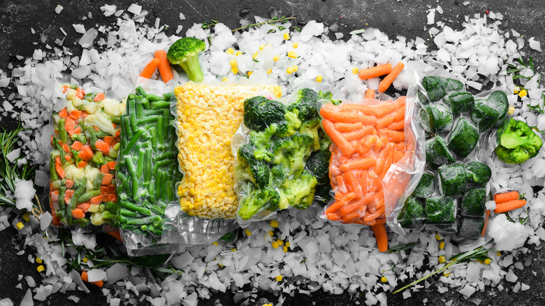 frozen vegetables on ice