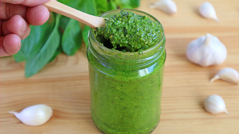 Pesto alla Genovese in small glass jar