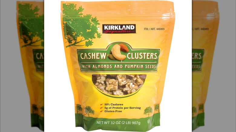 A bag of the Kirkland Signature Cashew Clusters