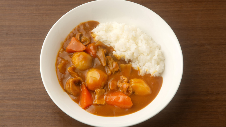White bowl of Japanese curry rice