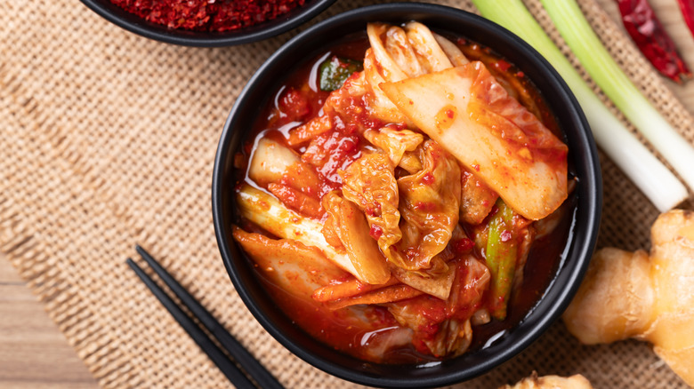 Bowl of spicy cabbage kimchi