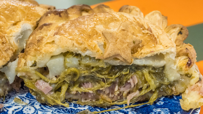 Bacon, potato, and watercress meat pie