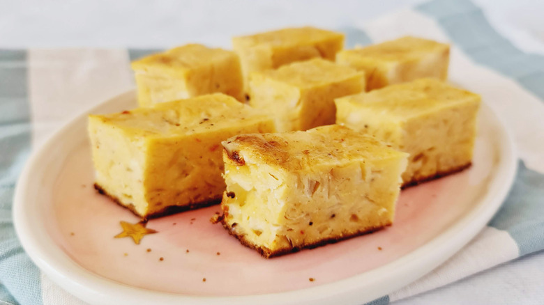 Slices of Sopa Paraguaya on a white plate