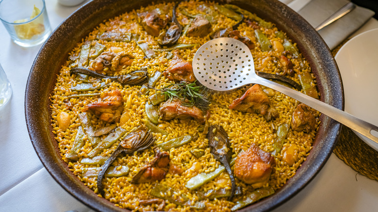 Large pan of Spanish Paella
